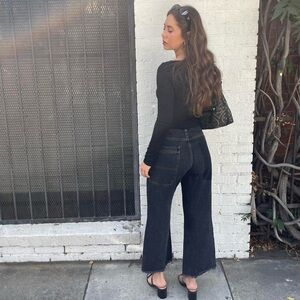 BDG distressed High-waisted wide-leg black denim jeans sz 27